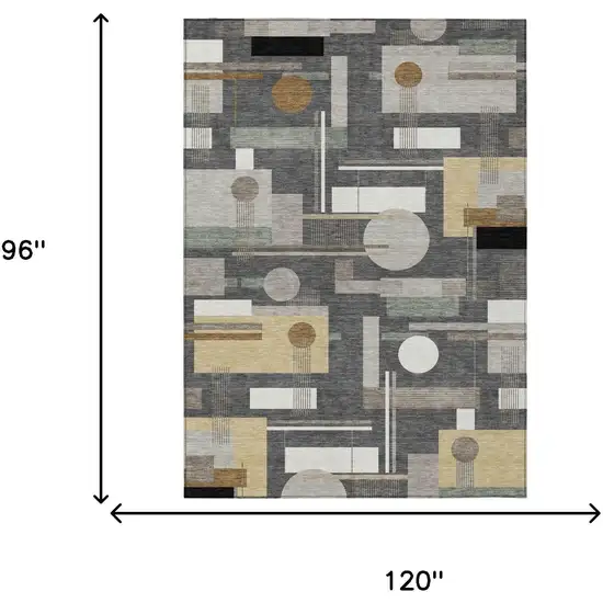 Graphite And Gray Geometric Washable Indoor Outdoor Area Rug Photo 5