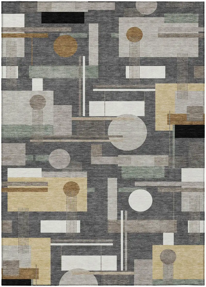 Graphite And Gray Geometric Washable Indoor Outdoor Area Rug Photo 2