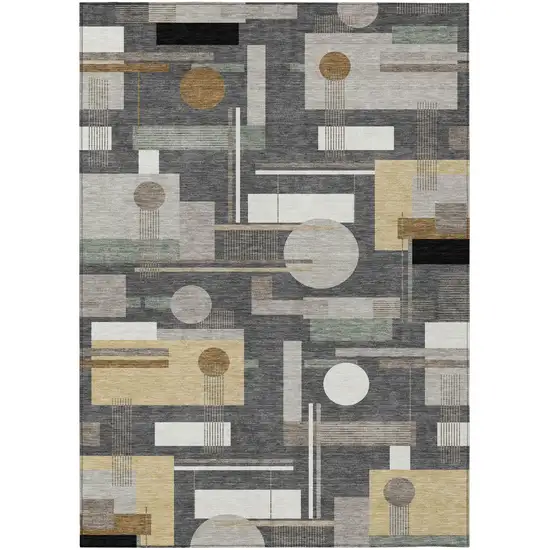 Graphite And Gray Geometric Washable Indoor Outdoor Area Rug Photo 2