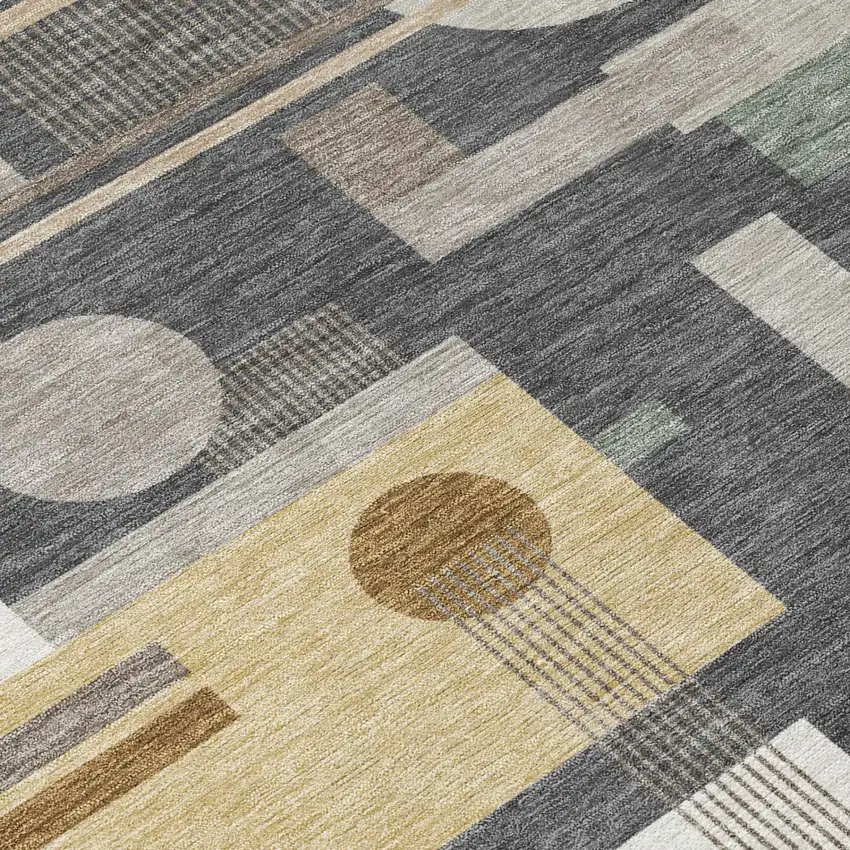 Graphite And Gray Geometric Washable Indoor Outdoor Area Rug Photo 4