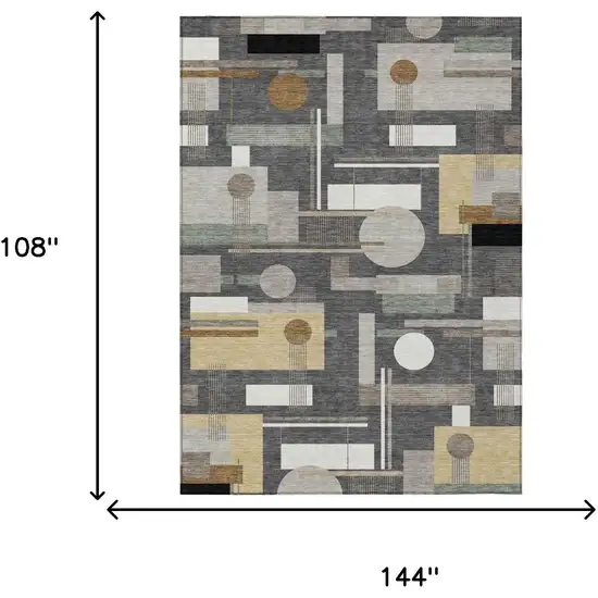 Graphite And Gray Geometric Washable Indoor Outdoor Area Rug Photo 5