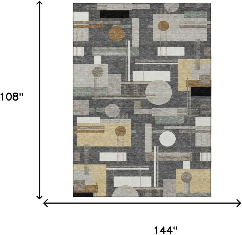 Graphite And Gray Geometric Washable Indoor Outdoor Area Rug Photo 5