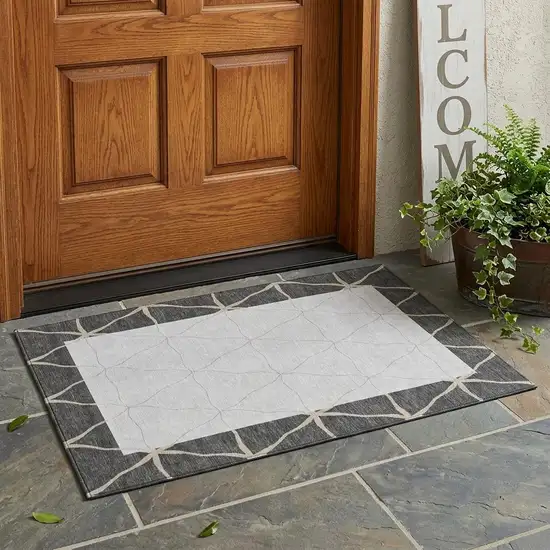Graphite And Gray Geometric Washable Indoor Outdoor Area Rug Photo 1