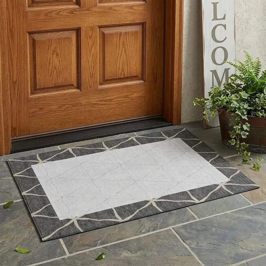 Graphite And Gray Geometric Washable Indoor Outdoor Area Rug Photo 1