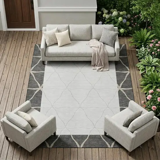 Graphite And Gray Geometric Washable Indoor Outdoor Area Rug Photo 1