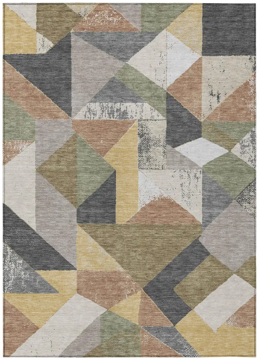Graphite And Gray Geometric Washable Indoor Outdoor Area Rug Photo 1