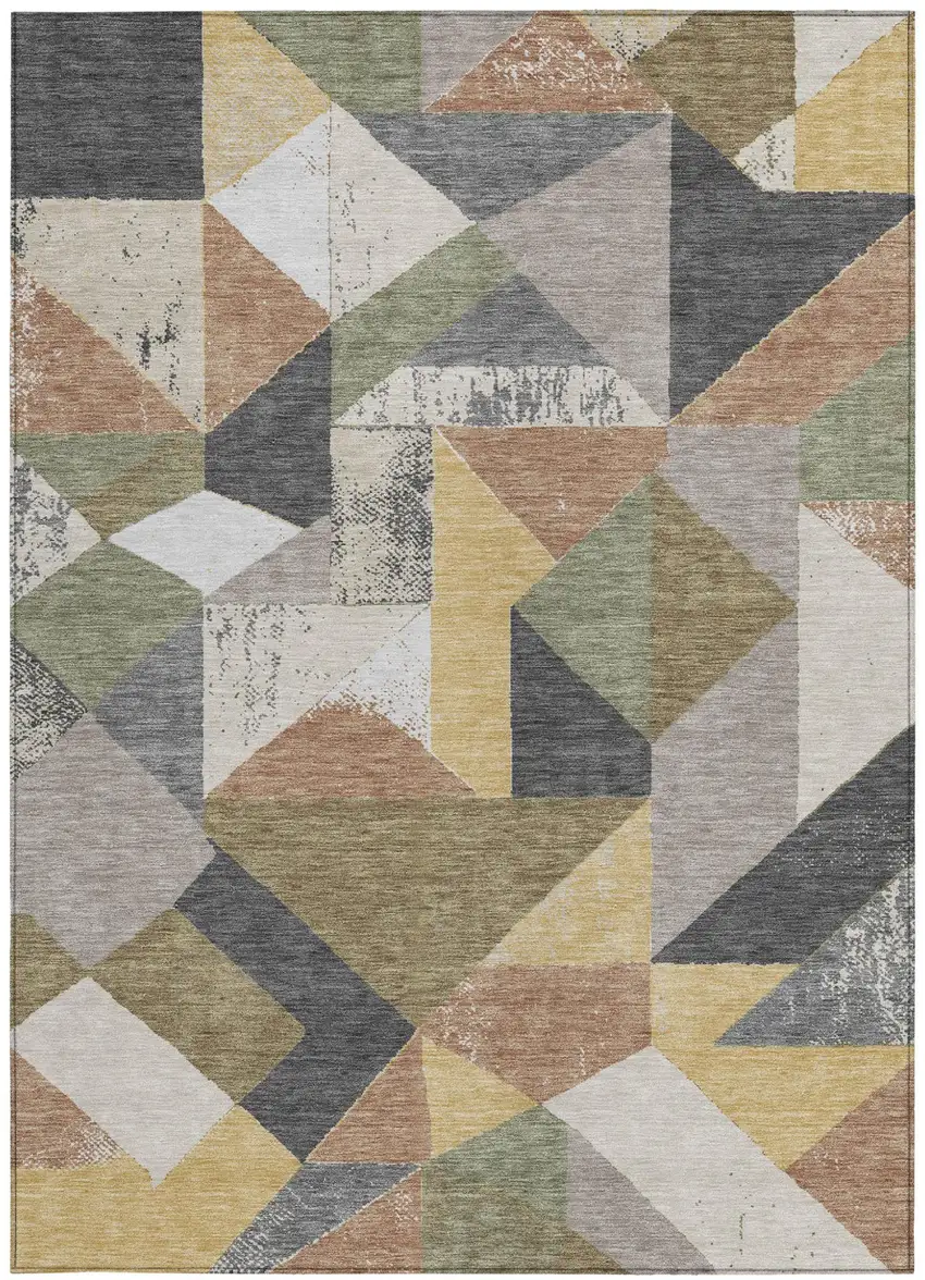 Graphite And Gray Geometric Washable Indoor Outdoor Area Rug Photo 3