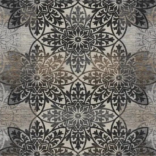Graphite And Gray Oriental Washable Indoor Outdoor Area Rug Photo 3