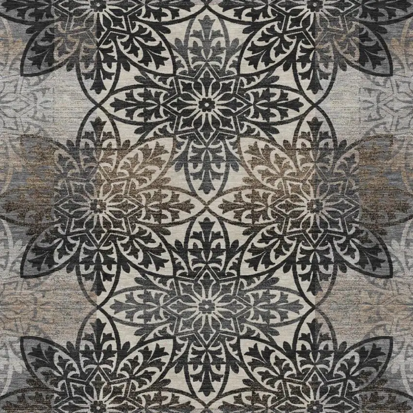 Graphite And Gray Oriental Washable Indoor Outdoor Area Rug Photo 3