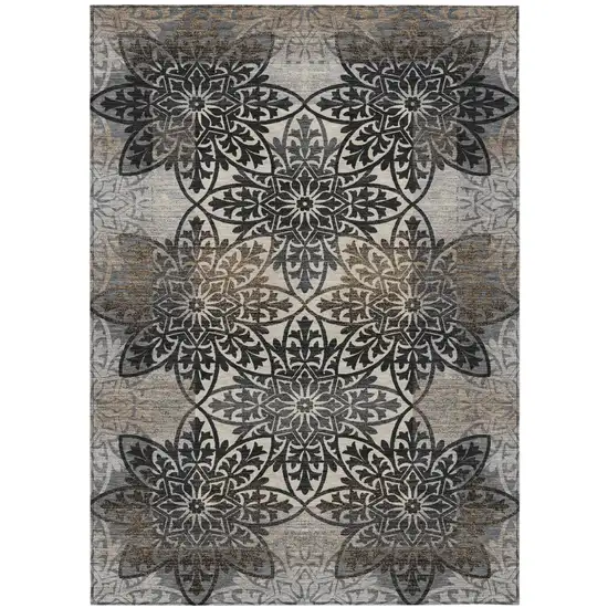 Graphite And Gray Oriental Washable Indoor Outdoor Area Rug Photo 1
