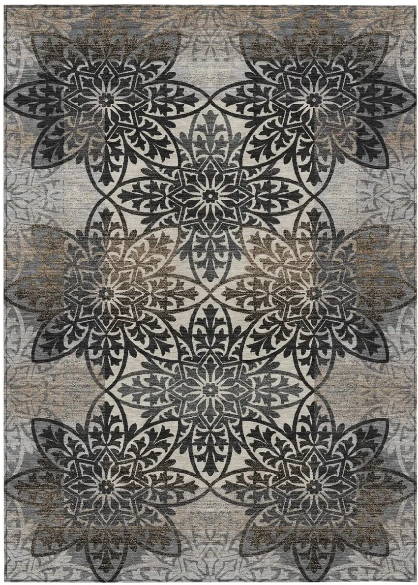 Graphite And Gray Oriental Washable Indoor Outdoor Area Rug Photo 1