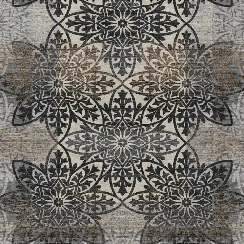 Graphite And Gray Oriental Washable Indoor Outdoor Area Rug Photo 2