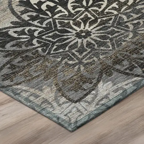 Graphite And Gray Oriental Washable Indoor Outdoor Area Rug Photo 4