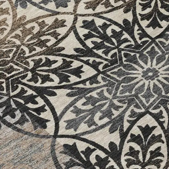 Graphite And Gray Oriental Washable Indoor Outdoor Area Rug Photo 5