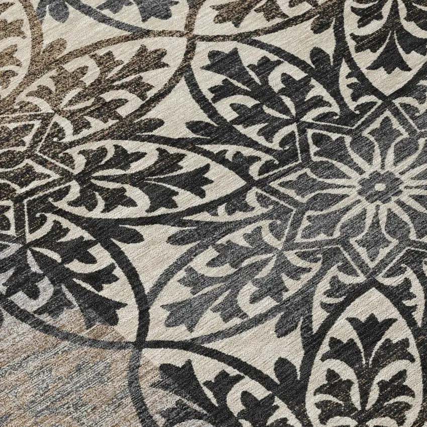 Graphite And Gray Oriental Washable Indoor Outdoor Area Rug Photo 5