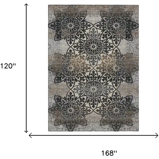 Graphite And Gray Oriental Washable Indoor Outdoor Area Rug Photo 6