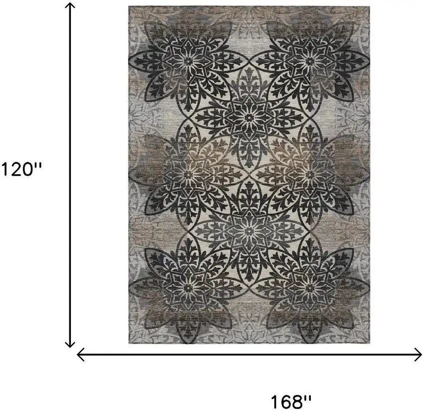 Graphite And Gray Oriental Washable Indoor Outdoor Area Rug Photo 6