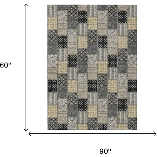 Graphite And Gray Patchwork Washable Indoor Outdoor Area Rug Photo 5