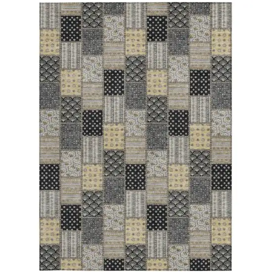 Graphite And Gray Patchwork Washable Indoor Outdoor Area Rug Photo 3