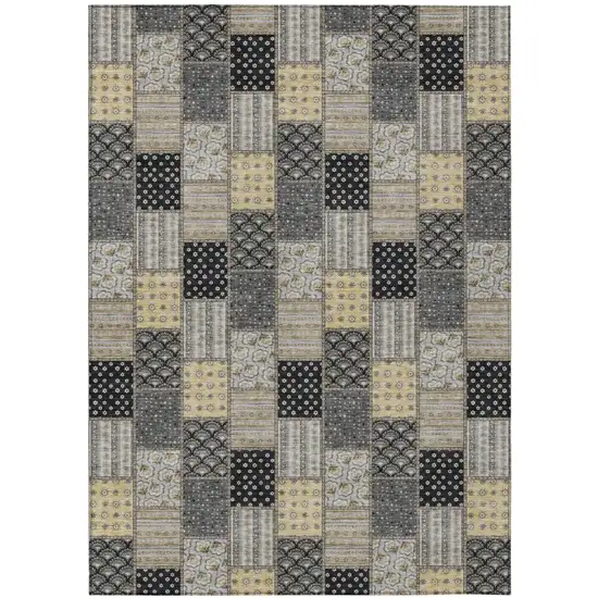 Graphite And Gray Patchwork Washable Indoor Outdoor Area Rug Photo 1
