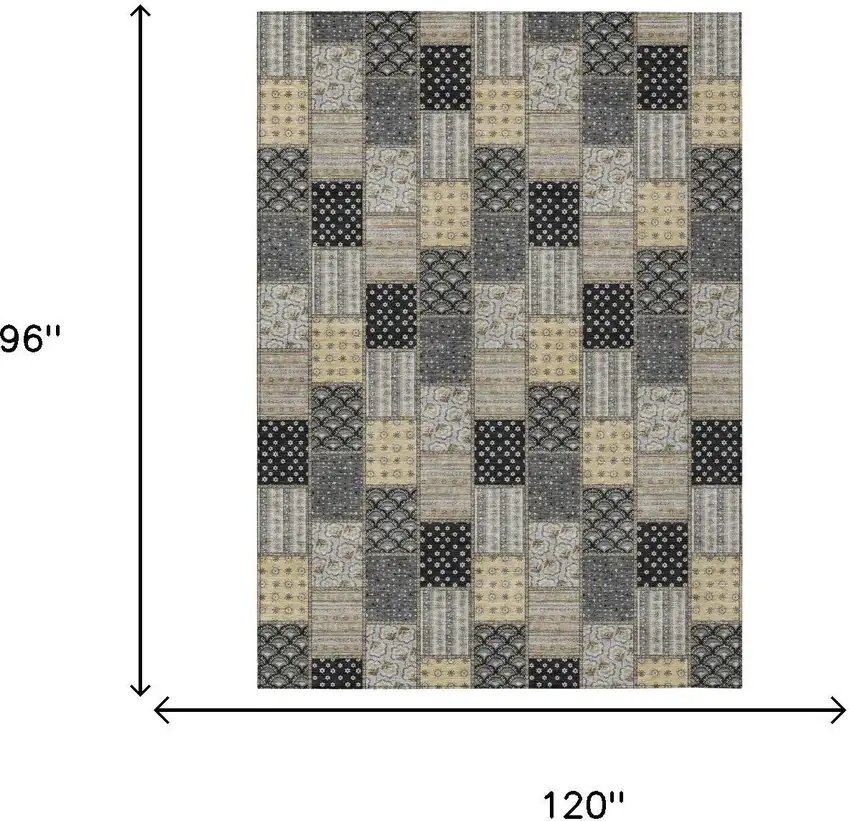Graphite And Gray Patchwork Washable Indoor Outdoor Area Rug Photo 5