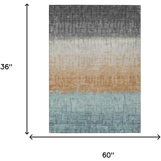Graphite And Gray Striped Washable Indoor Outdoor Area Rug Photo 7