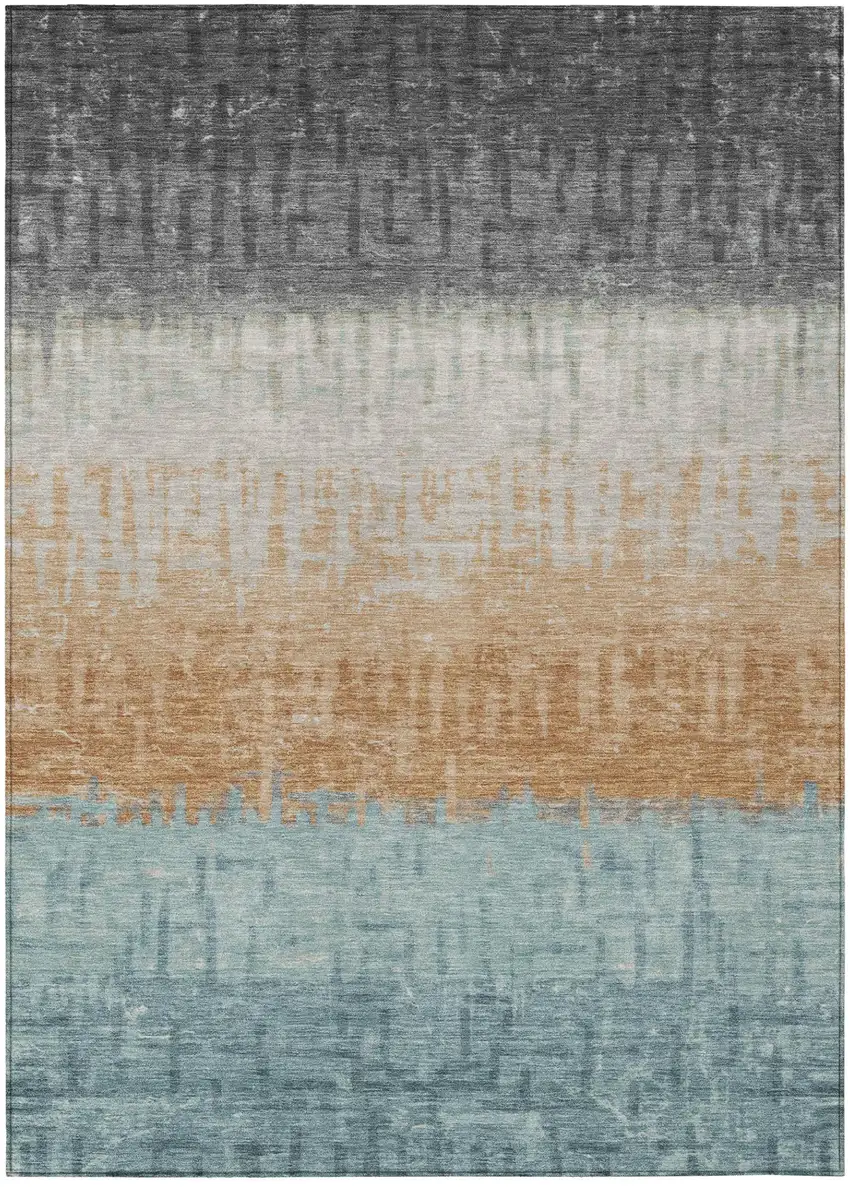 Graphite And Gray Striped Washable Indoor Outdoor Area Rug Photo 2