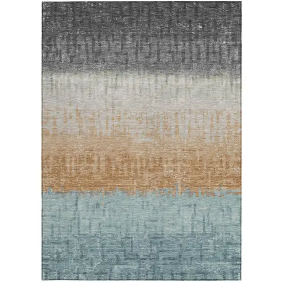 Graphite And Gray Striped Washable Indoor Outdoor Area Rug Photo 4