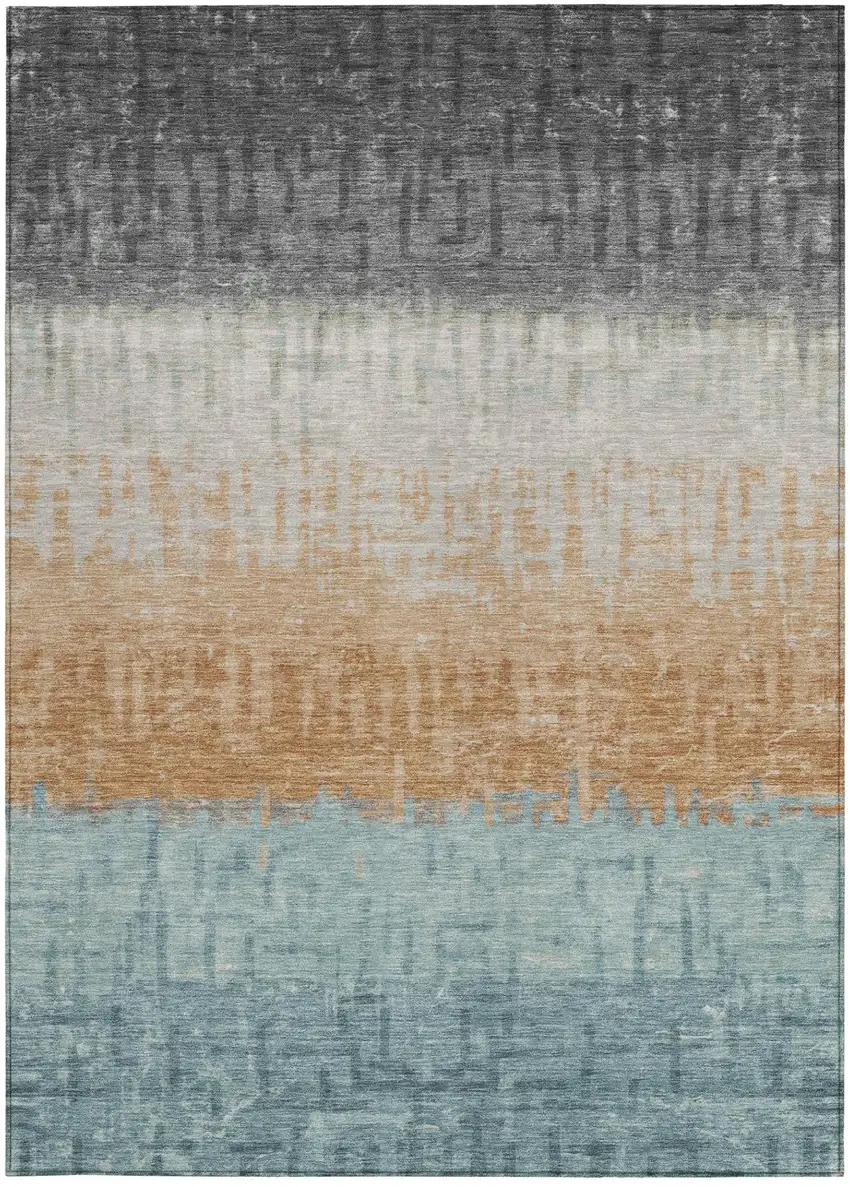 Graphite And Gray Striped Washable Indoor Outdoor Area Rug Photo 4