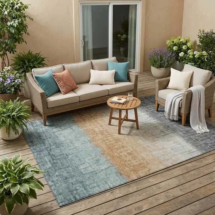Graphite And Gray Striped Washable Indoor Outdoor Area Rug Photo 1
