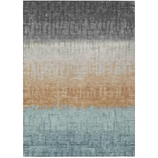 Graphite And Gray Striped Washable Indoor Outdoor Area Rug Photo 2