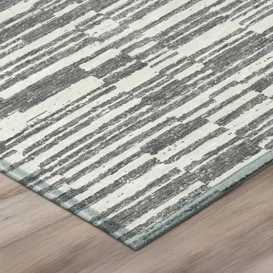 Graphite And Gray Striped Washable Indoor Outdoor Area Rug Photo 4