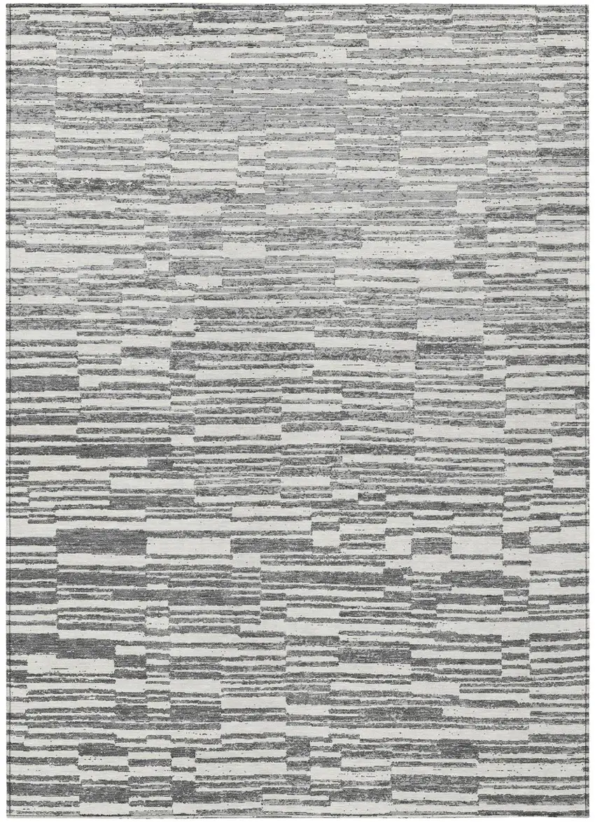 Graphite And Gray Striped Washable Indoor Outdoor Area Rug Photo 2