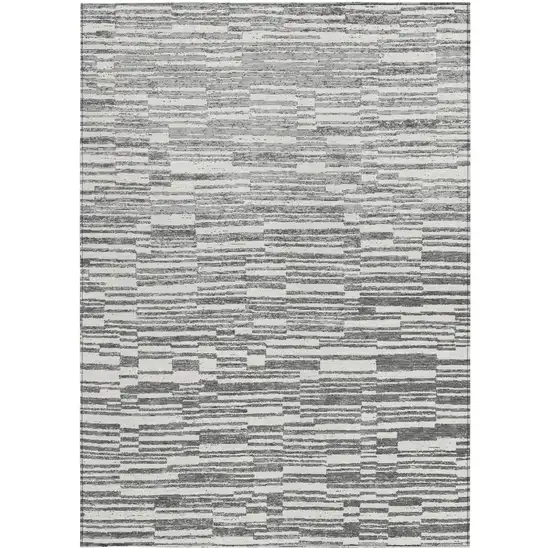 Graphite And Gray Striped Washable Indoor Outdoor Area Rug Photo 3