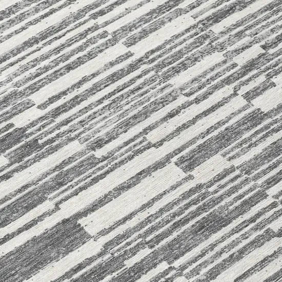 Graphite And Gray Striped Washable Indoor Outdoor Area Rug Photo 5