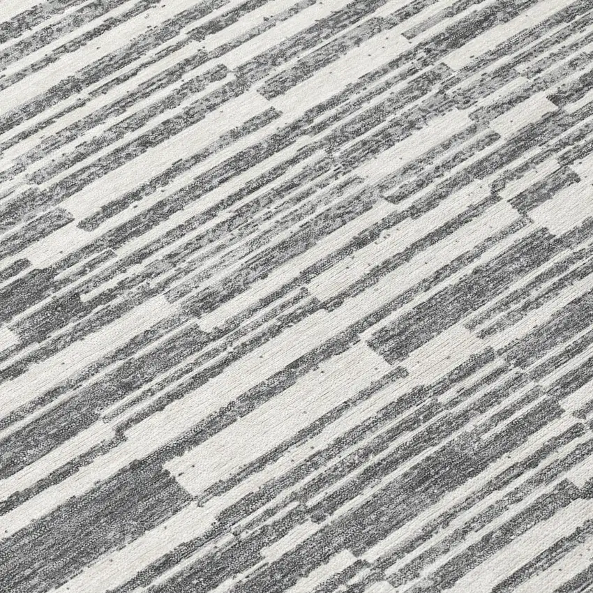 Graphite And Gray Striped Washable Indoor Outdoor Area Rug Photo 5