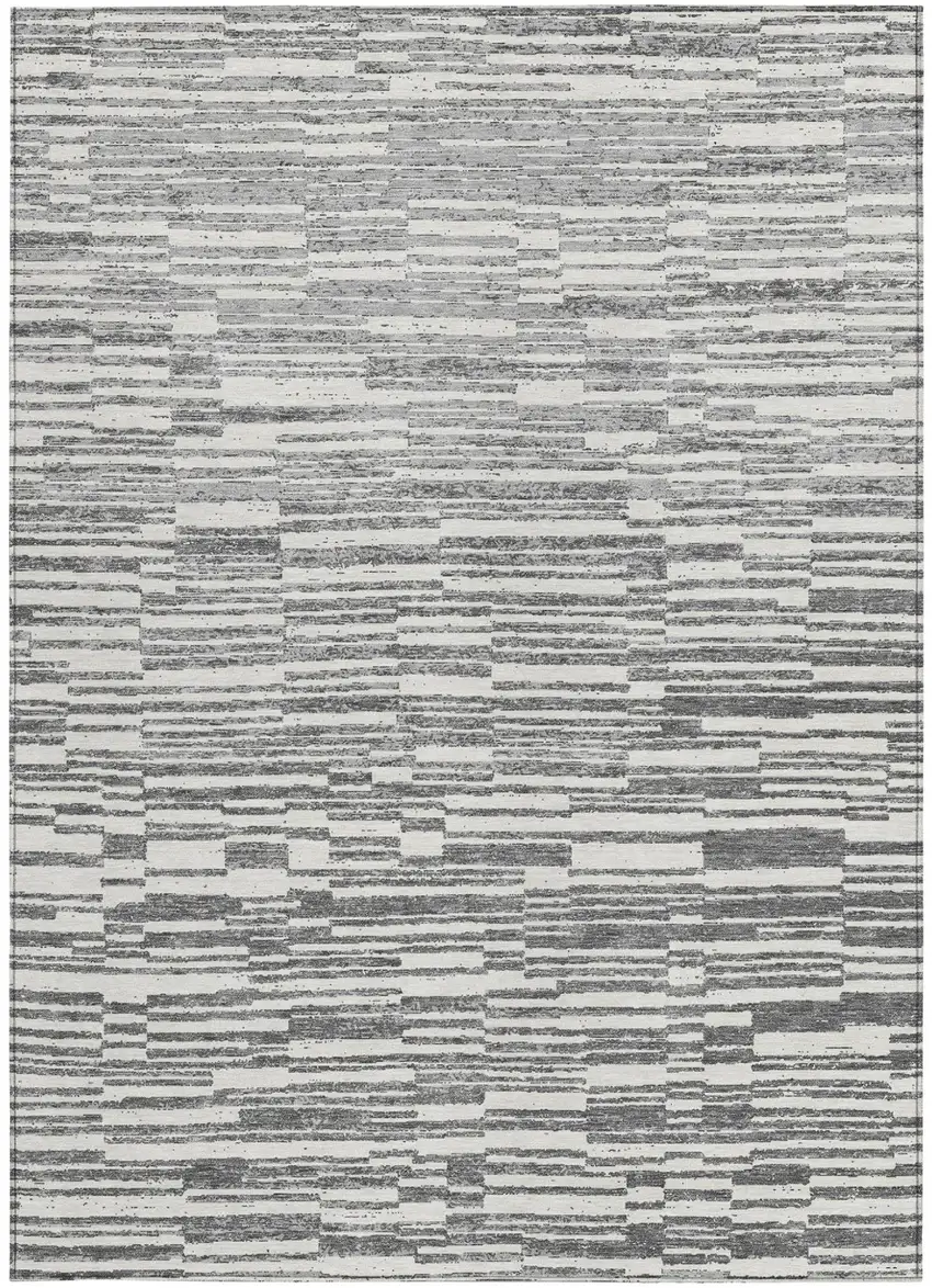 Graphite And Gray Striped Washable Indoor Outdoor Area Rug Photo 3