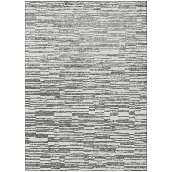 Graphite And Gray Striped Washable Indoor Outdoor Area Rug Photo 2