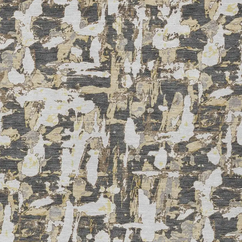 Graphite And Ivory Abstract Washable Indoor Outdoor Area Rug Photo 3