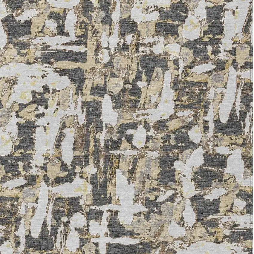 Graphite And Ivory Abstract Washable Indoor Outdoor Area Rug Photo 5