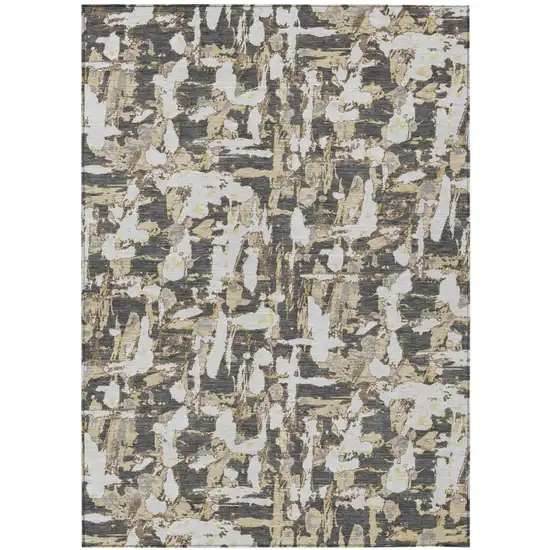 Graphite And Ivory Abstract Washable Indoor Outdoor Area Rug Photo 2