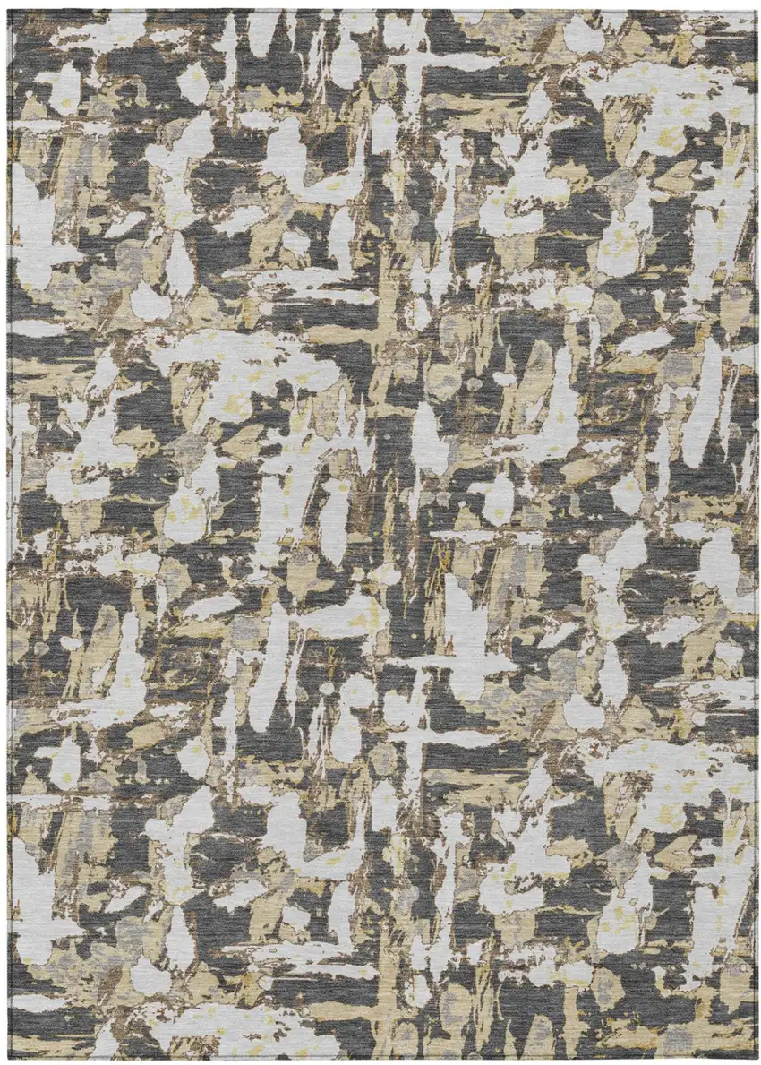 Graphite And Ivory Abstract Washable Indoor Outdoor Area Rug Photo 2