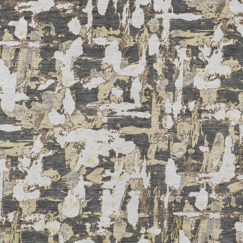 Graphite And Ivory Abstract Washable Indoor Outdoor Area Rug Photo 3