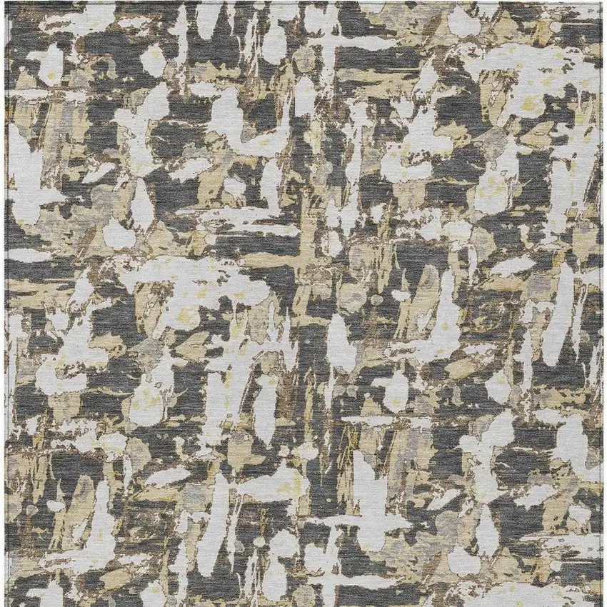 Graphite And Ivory Abstract Washable Indoor Outdoor Area Rug Photo 4