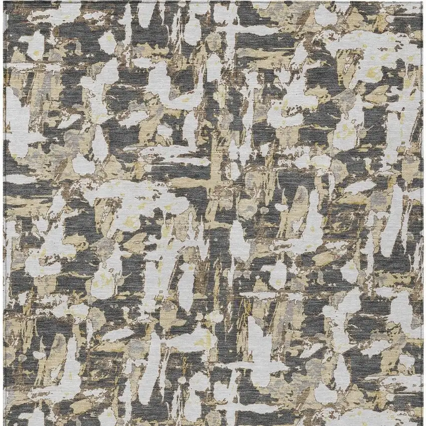 Graphite And Ivory Abstract Washable Indoor Outdoor Area Rug Photo 6