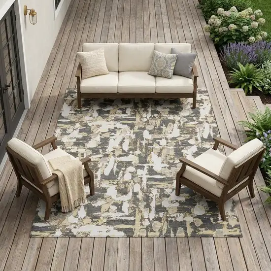 Graphite And Ivory Abstract Washable Indoor Outdoor Area Rug Photo 1