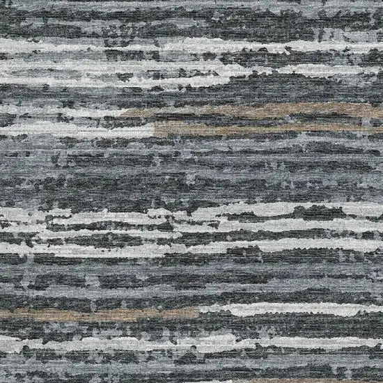 Graphite And Ivory Striped Washable Area Rug With UV Protection Photo 8