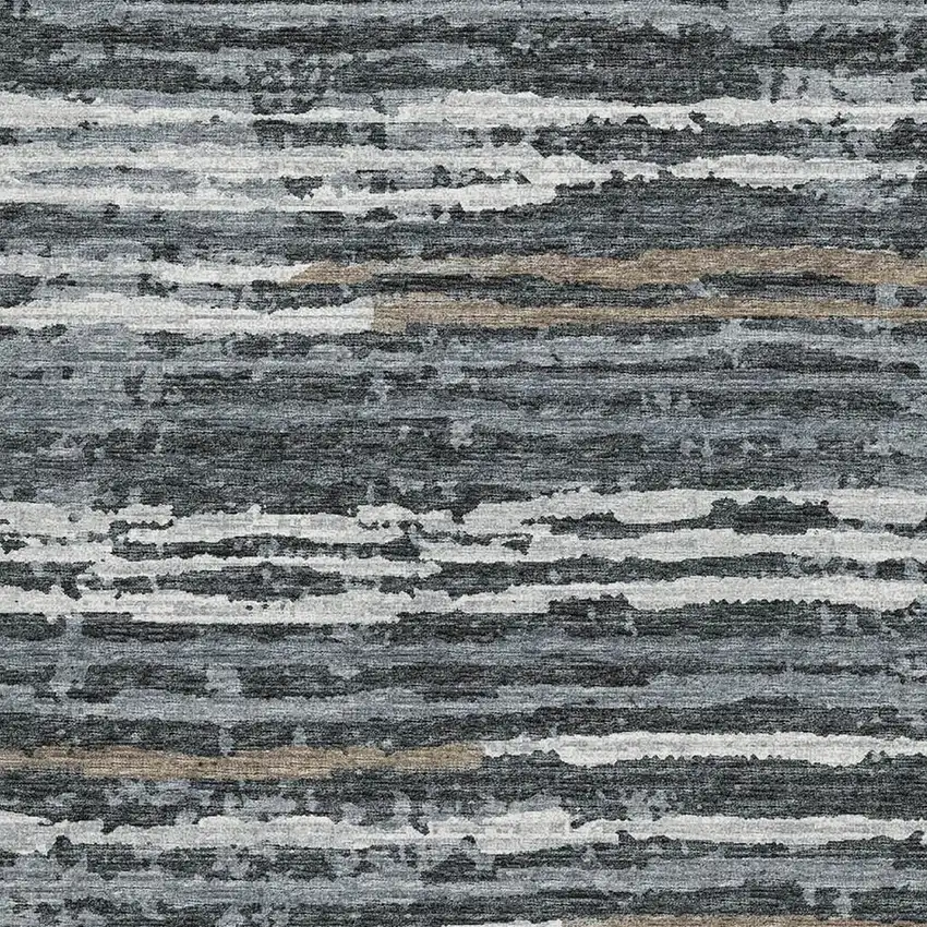 Graphite And Ivory Striped Washable Area Rug With UV Protection Photo 8