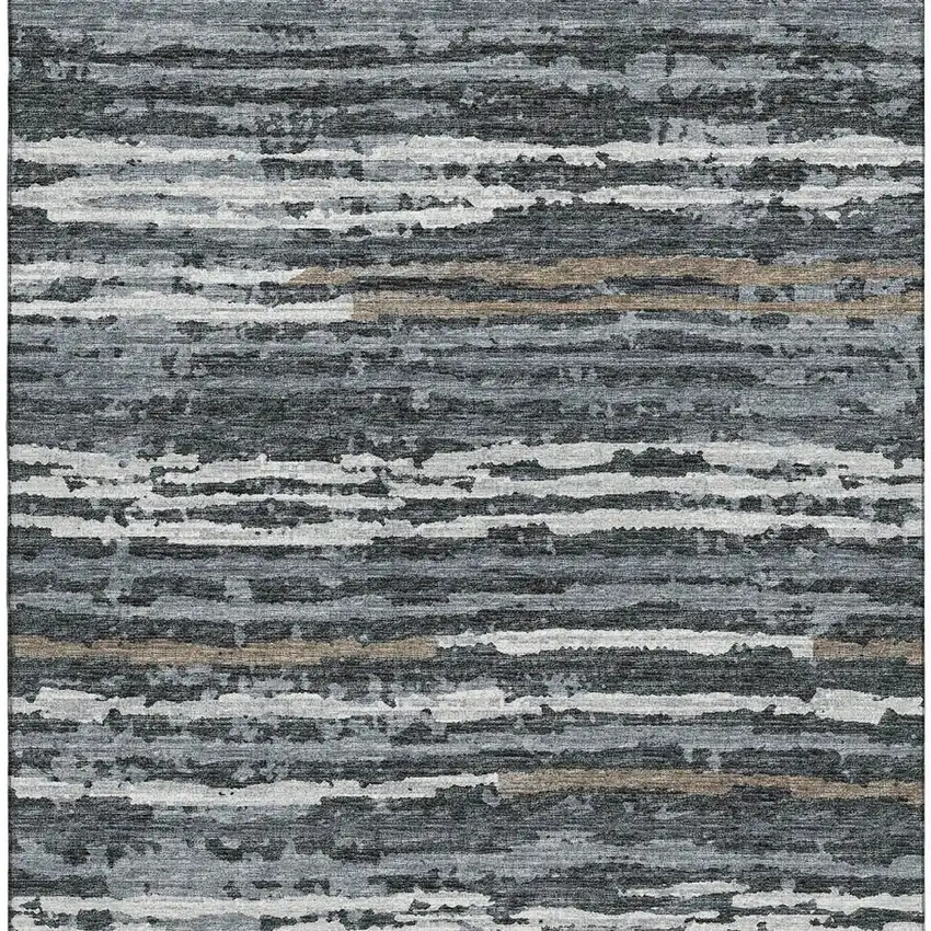 Graphite And Ivory Striped Washable Area Rug With UV Protection Photo 5