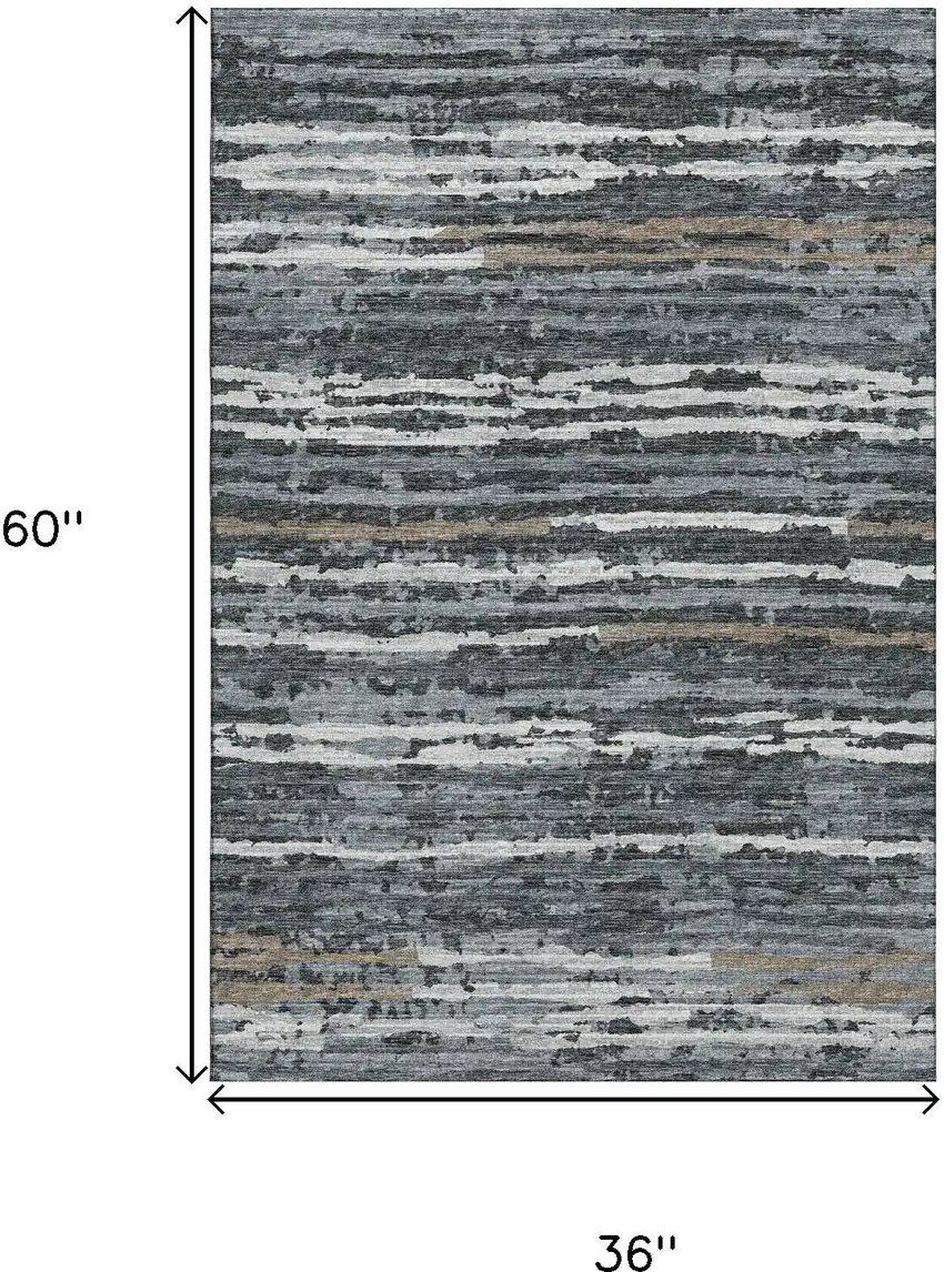 Graphite And Ivory Striped Washable Area Rug With UV Protection Photo 3